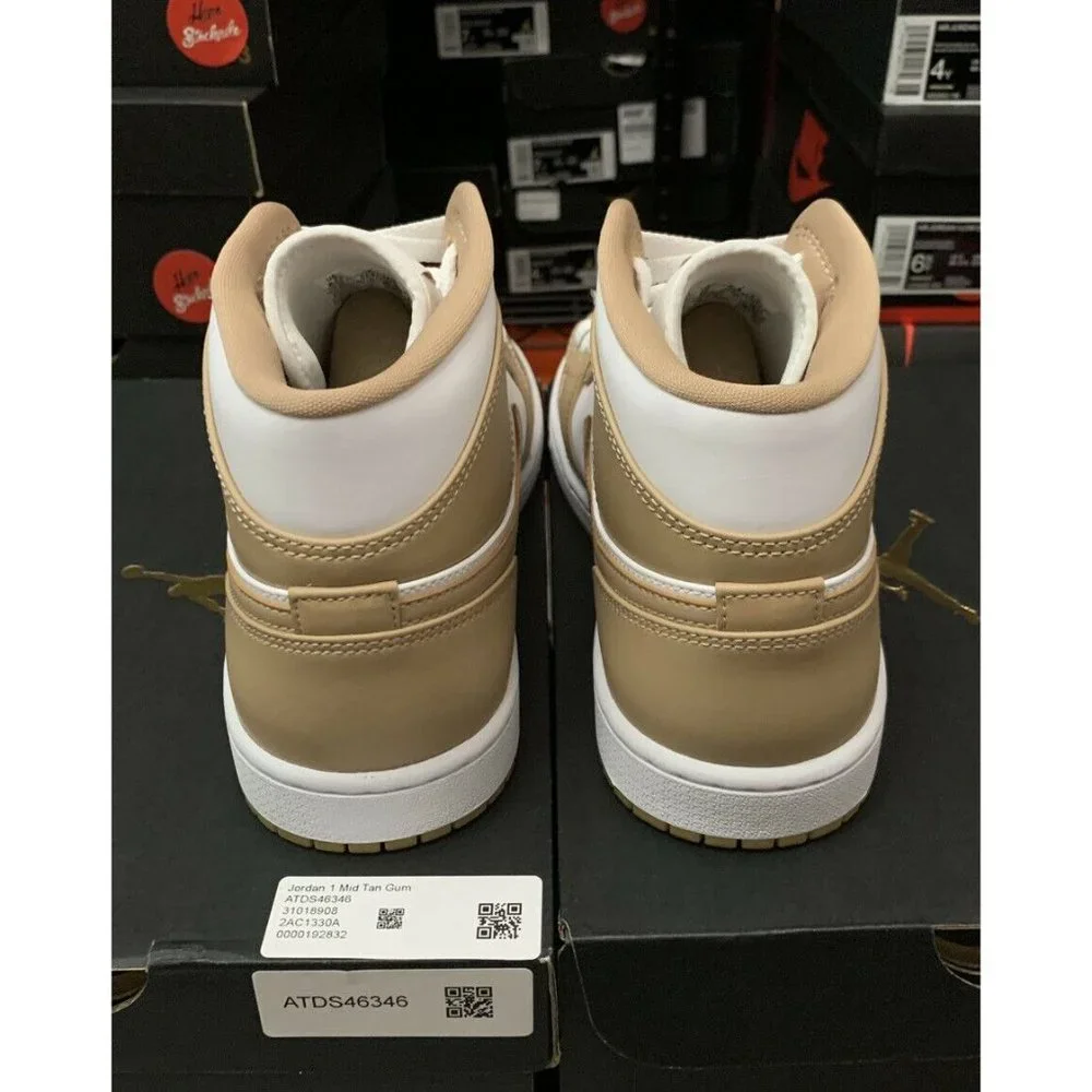 Nike Air Jordan 1 Mid Hemp Tan Gum Beige White Shoes 554724-271 Men's Size 14 - Picture 3 of 5